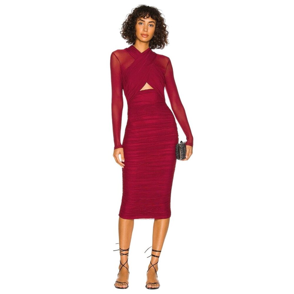 bardot aliyah ruched bodycon dress | Dresses | Bardot In Burgundy Xsmall New Womens Midi Stretch Cocktail soft stretch sleevelength:Long Sleeves The 25 Best '90s Size:18 x 33